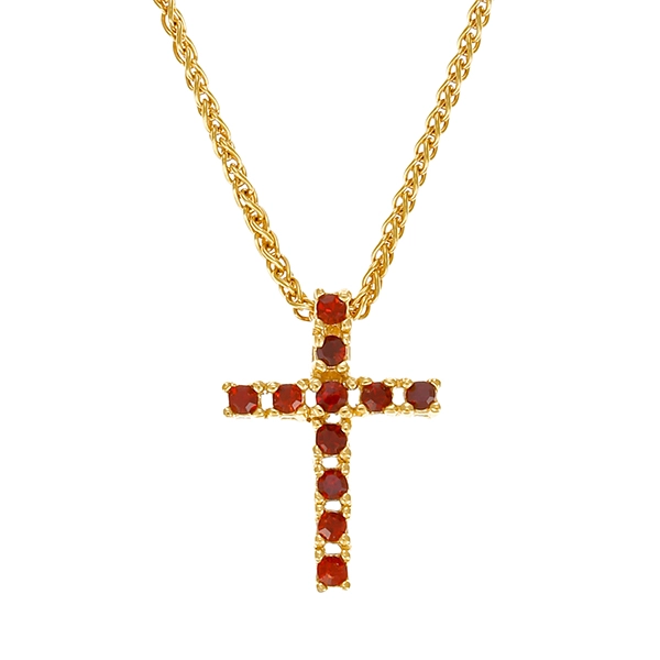 Collier, 14K, Gelbgold, Granat, Kreuz