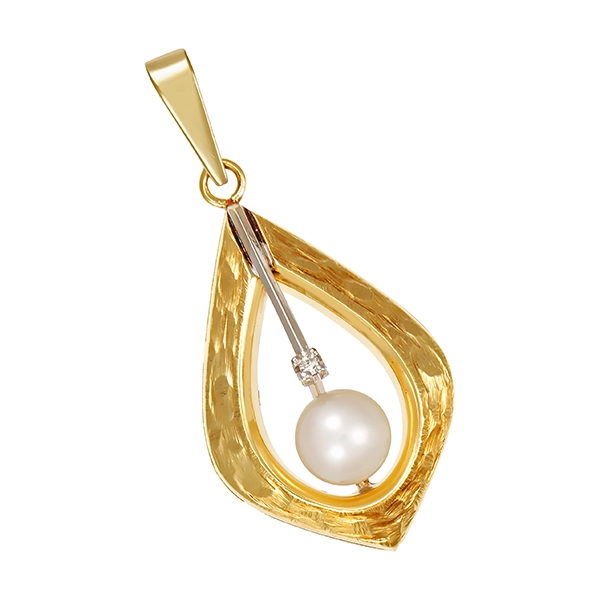 Anhänger, 14K, Gelbgold, Perle, Diamant