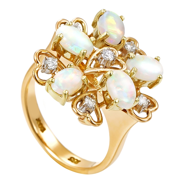 Ring, 14k, Gelbgold, Opal, Brillant