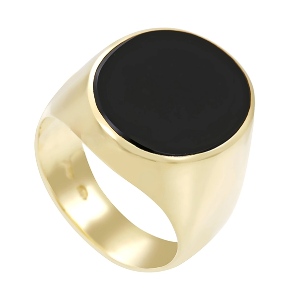 Herrenring, 14K, Gelbgold, Onyx