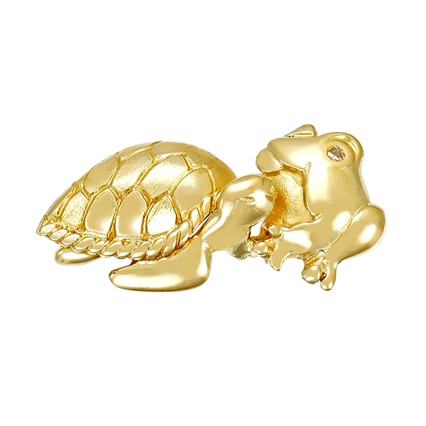 Brosche, 14K, Gelbgold, Diamant, Frosch, Schildkröte 