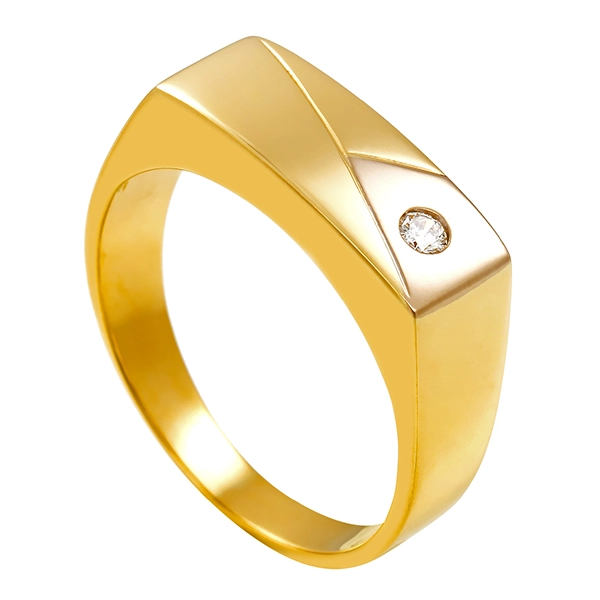 Herrenring, 14K, Gelb-/Weißgold, Brillant