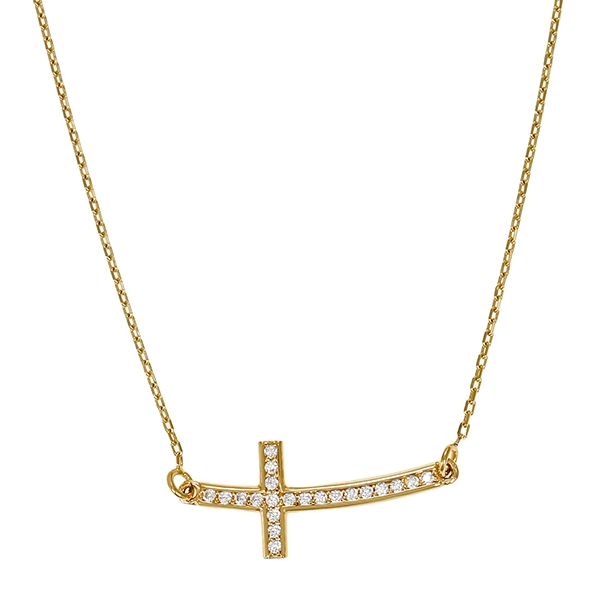 Collier, 14K, Gelbgold, Zirkonia, Kreuz