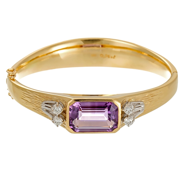 Armreif, 14K, Gelbgold, Amethyst, Brillanten