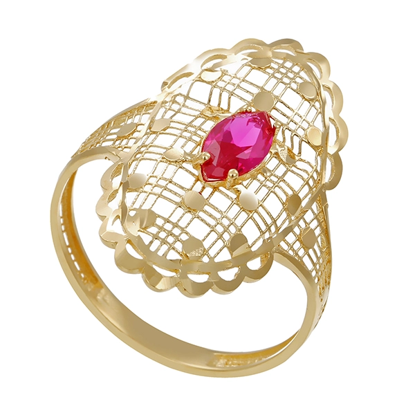 Ring, 14K, Gelbgold, synthetischer Korund