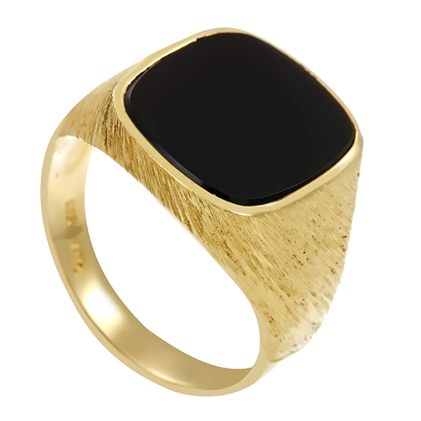 Herrenring, 14K, Gelbgold, Onyx 