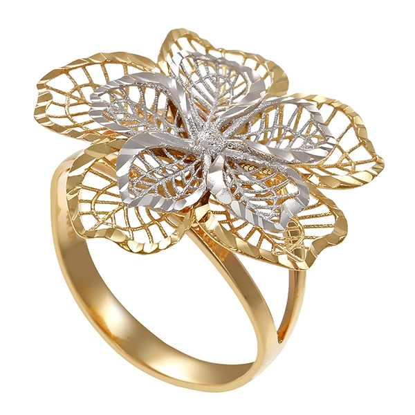 Ring, 9K, Gelb-/Weißgold, Blume