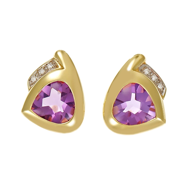 Ohrstecker, 14K, Gelbgold, Amethyst, Diamant 