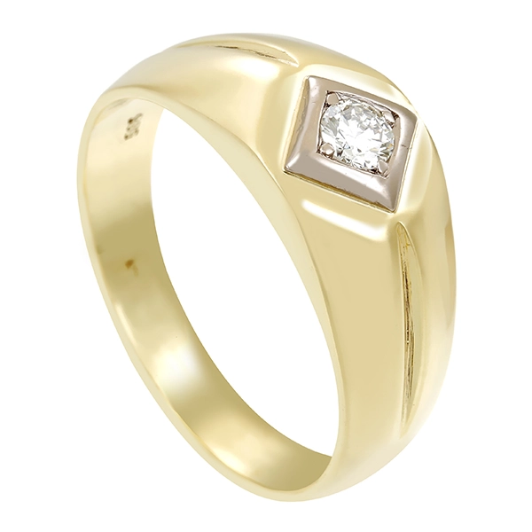 Herrenring, 14K, Gelb-/Weißgold, Brillant