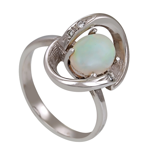 Ring, 14K, Weißgold, Opal, Brillanten