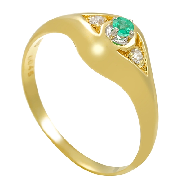 Ring, 14K, Gelb-/Weißgold, Smaragd, Diamant