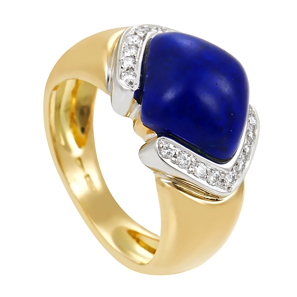 Ring, 18K, Gelbgold, Lapis, Brillanten 0,20 ct