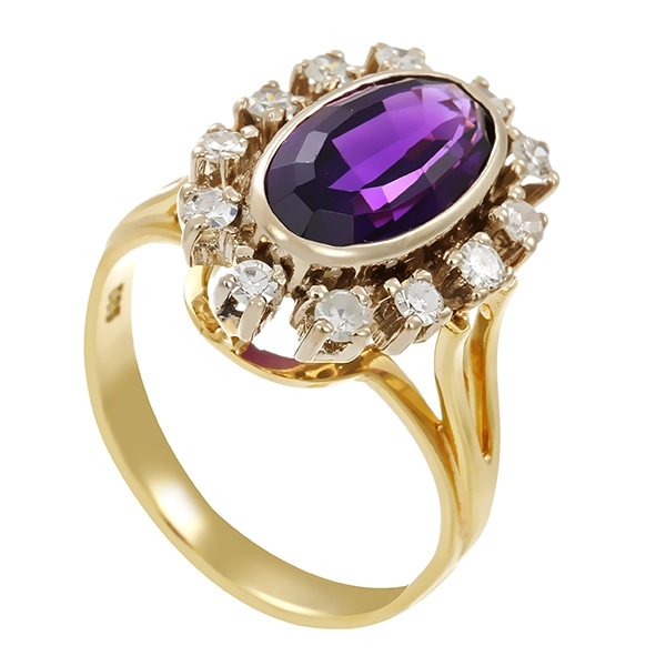 Ring, 14K, Gelb-/Weißgold, Amethyst, Diamant