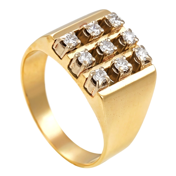 Herrenring, 14K, Gelbgold, Brillanten