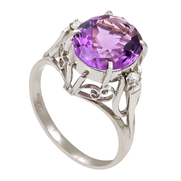 Ring, Platin, Pt900, Amethyst, Brillanten