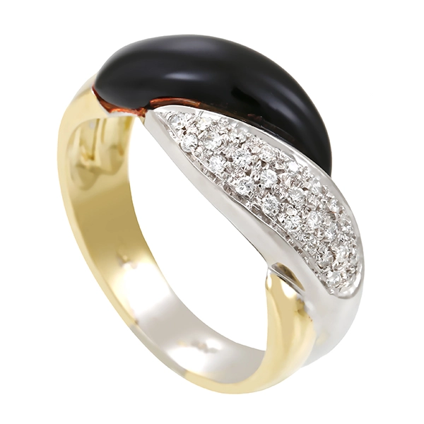 Ring, 14K, Gelb-/Weißgold, Onyx, Brillanten