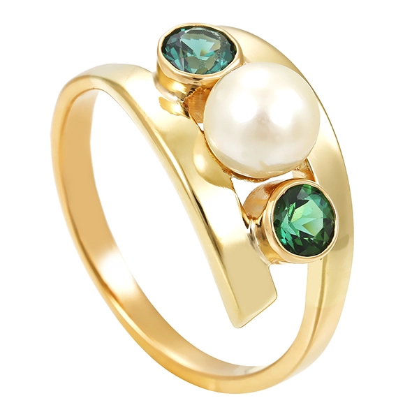 Ring, 14K, Gelbgold, Perle, Turmalin