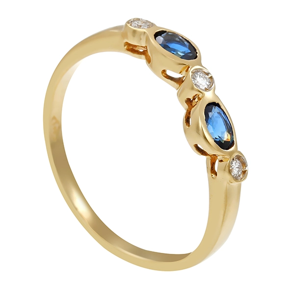 Ring, 14K, Gelbgold, Saphir, Brillant