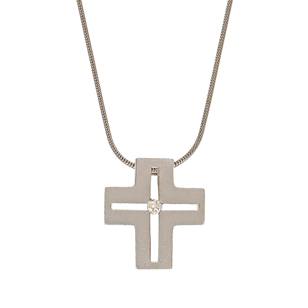 Collier, 14K, Weißgold, Brillant, Kreuz