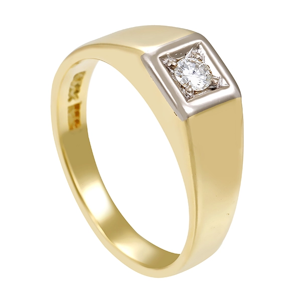 Herrenring, 14K, Gelb-/Weißgold, Brillant