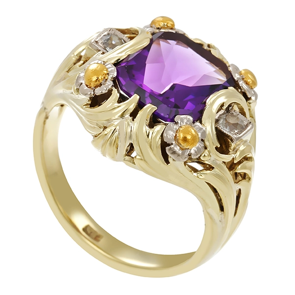 Ring, 14K, Gelb-/Weißgold, Amethyst, Bergkristall