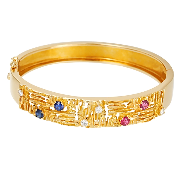 Armreif, 18K, Gelbgold, Brillant, Saphir, Rubin