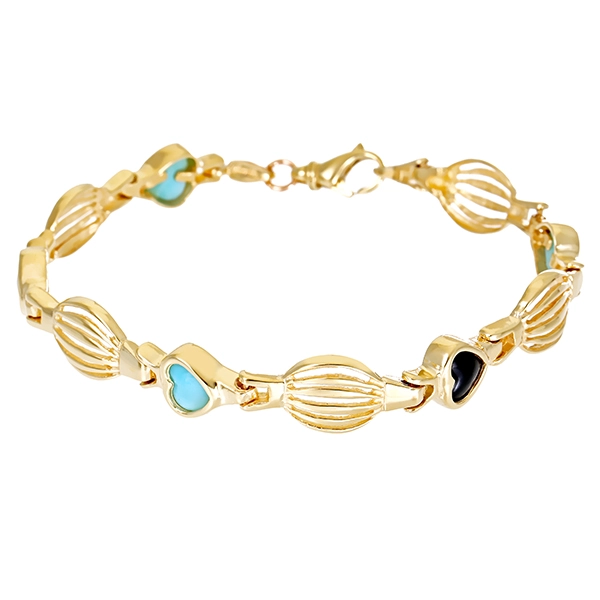 Armband, 14K, Gelbgold, Larimar, Onyx, Herz