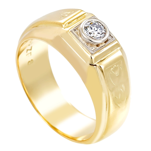 Herrenring, 14K, Gelb-/Weißgold, Diamant 0,30 ct