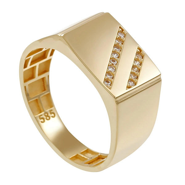 Herrenring, 14K, Gelbgold, Zirkonia, U65