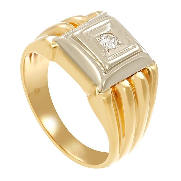 Herrenring, 14K, Gelb-/Weißgold, Brillant 